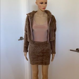 "Teddy Bear' skirt, crop top hooded  jacket